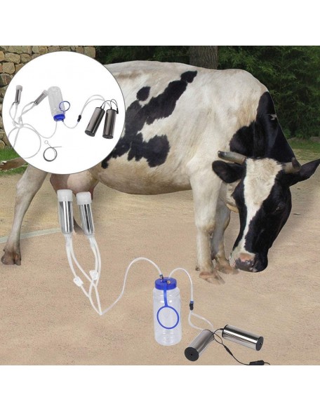 Electric MilMachine Kit, Portable  Steel Milker with 2 Pumps & Brush 2L Minitype Milker Machine for Goat Cow (100-240V)