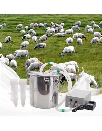 MINYULUA 5L Goat MilMachine, Pulsation Vacuum Pump Sheep Electric Milker, Automatic Portable Livestock MilSupplies Equipment with  Steel Bucket