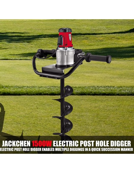 JACKCHEN Electric Post-Hole Digger with StoraBag, Earth Auger Drill, 6-Inch with 4-inch Auger Bit Earth Auger with Carry Bag