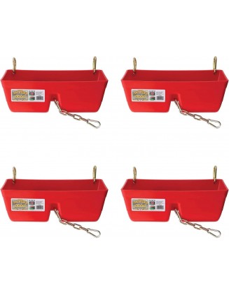 Little Giant FF16RED 9 Quart Heavy Duty Plastic Feed Trough Bucket Fence Feeder with Clips for Livestock & Pets, Red (4 Pack)