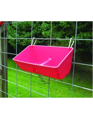 Little Giant FF16RED 9 Quart Heavy Duty Plastic Feed Trough Bucket Fence Feeder with Clips for Livestock & Pets, Red (4 Pack)