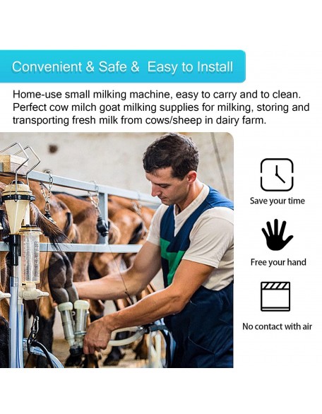 Cow Goat MilMachine, Pulsation Vacuum Pump Milker, Automatic Portable Livestock MilSupplies and Equipment with  Steel Bucket