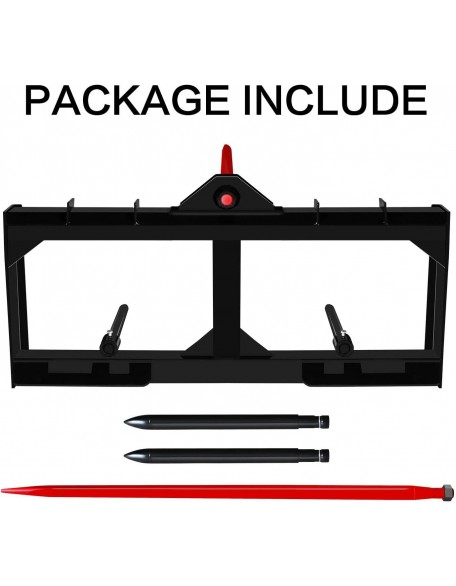 EBESTTECH 49 Inch Tractor Hay Spear Attachment 3000LBS Spike Skid Steer  Attach Bobcat Tractors with 1pc Red Hay Spear + 2pcs Black Stabilizer Spears Spike Fork Tine