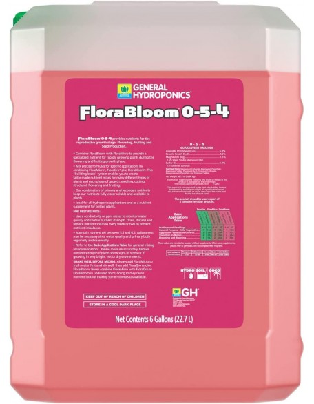 General Hydroponics FloraBloom 0-5-4 Advanced Nutrient System to Provide Nutrients for Reproductive Growth, 6 Gal