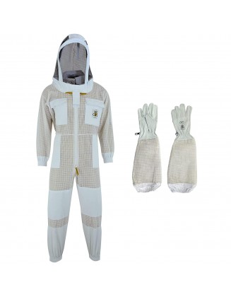 BeeProGear Ventilated Bee Suit for Men - 3X Ultra Protective Layer Beekeeping Suit - Premium White Fabric Mesh Bee Keepers Suite - Professional Bee Suit for Women with Fencing Veil (L)