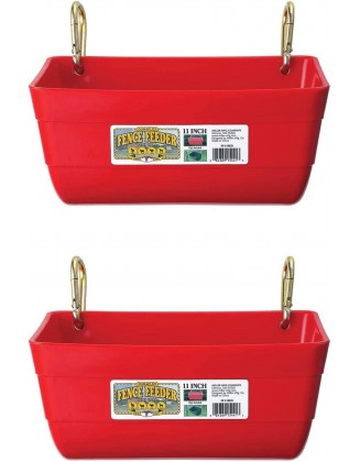 Little Giant FF11RED 4.5 Quart Heavy Duty Plastic Feed Trough Bucket Fence Feeder with Clips for Livestock & Pets, Red (2 Pack)