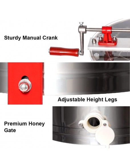 BeeCastle Honey Extractor Separator Kit 4 Frame  Steel Honeycomb Spinner Extractor, Manual Crank Beekeeping Extraction Equipment