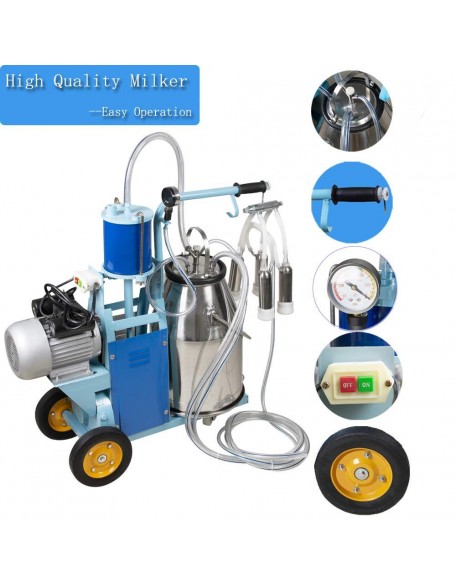 25L Electric MilMachine Milker for Cows Goats Sheep with  Steel Bucket Portable MilMachine for Ewe Farm Suction Milk Machine 6.6Gallon 110V(3-7Days Fast Delivery)