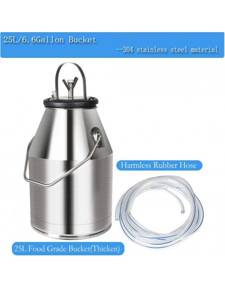 Electric MilMachine 1440rmp Pulsation Vacuum Pump Milker for Livestock Farm Automatic Cow Goat MilSuction Machine with 25L/6.6Gallon  Steel Bucket 110V(Deliver Within 3-7Days)