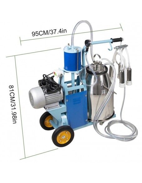 Electric MilMachine 1440rmp Pulsation Vacuum Pump Milker for Livestock Farm Automatic Cow Goat MilSuction Machine with 25L/6.6Gallon  Steel Bucket 110V(Deliver Within 3-7Days)