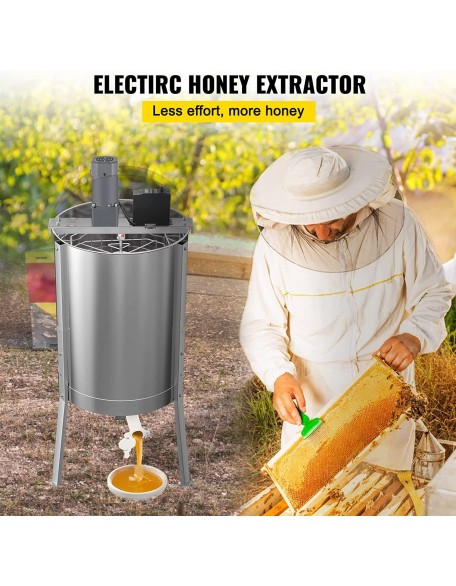 Electric Honey Extractor, 8 Frame Beekeeping Extraction，Only 4 Deep Frames Honey Extractor, Food-Grade  Steel Honeycomb Drum Spinner, Apiary CentrifuEquipment with Height Adj Stand