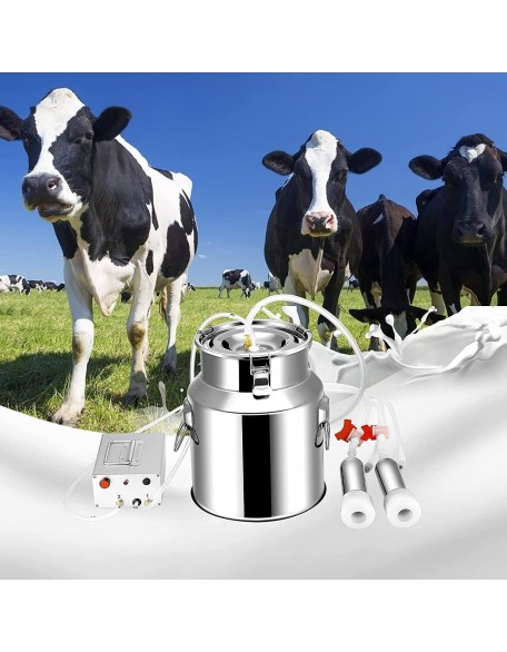14L MilMachine for Cows Farms Or Daily Family,Electric Vacuum Pulsation Suction Pump Milker Machine,Portable Automatic Cattle MilEquipment with Brush Milk Lining (14L) …