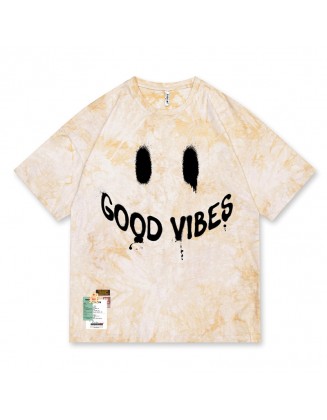 Spring/Summer Good Vibes Smiley Tie-dye T-shirt