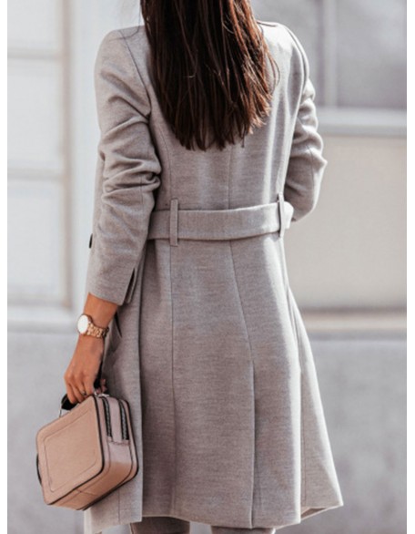 Fashion Solid Color Long-sleeved Casual Woolen Coat
