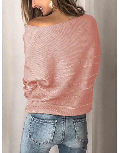 Women's V-neck Gold Stripe Long-sleeve Sweater Pullover