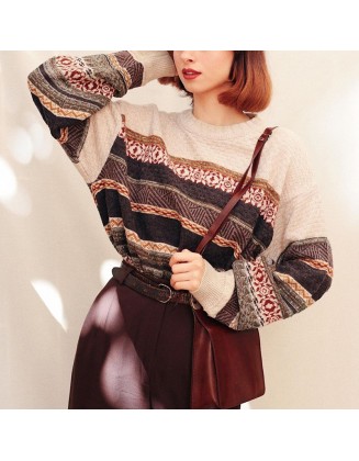 Vintage Casual Long Sleeve Knitted Sweater