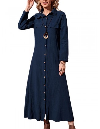 Pure Color Loose Casual Long Sleeve Cardigan Maxi Dress