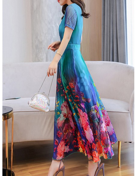 Elegant Round Neck Print Short Sleeve Dress