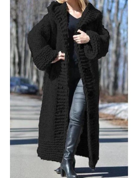 Chunky Knit Long Hooded Cardigan