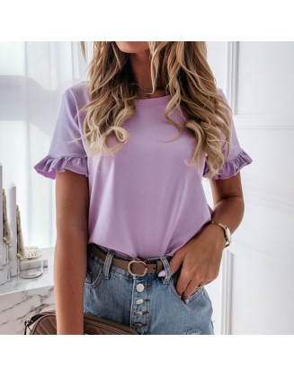 Pure Color Simple Round Neck Short Sleeve T-Shirt