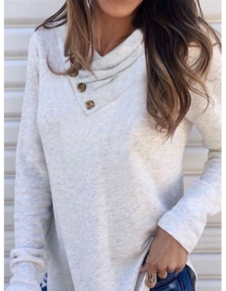 Pure Color Loose Casual Long-sleeved T-shirt
