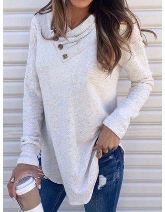 Pure Color Loose Casual Long-sleeved T-shirt
